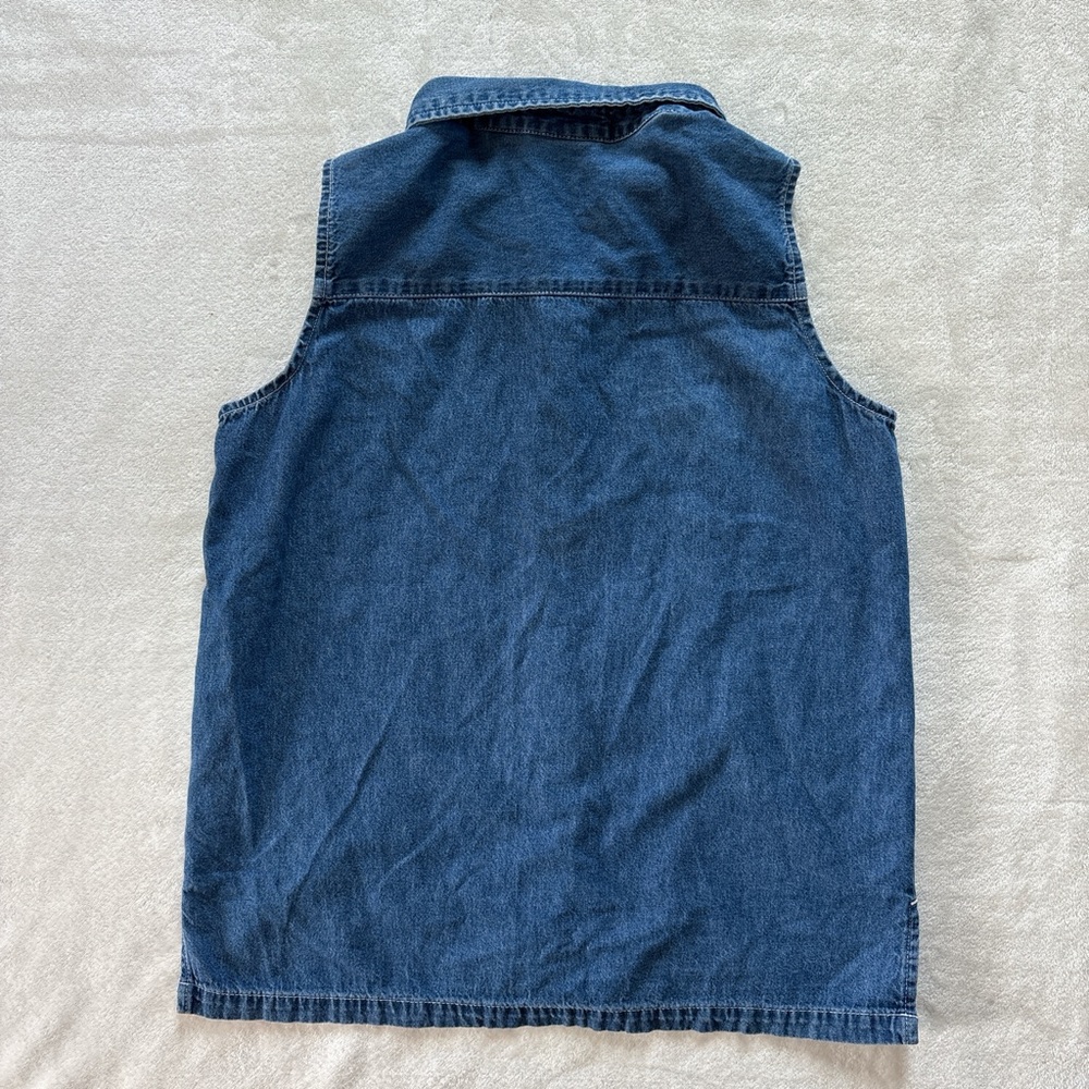 Vintage 2000s Cool Blues Women's Small Denim Butterfly Embroidered Vest - Picture 2 of 6